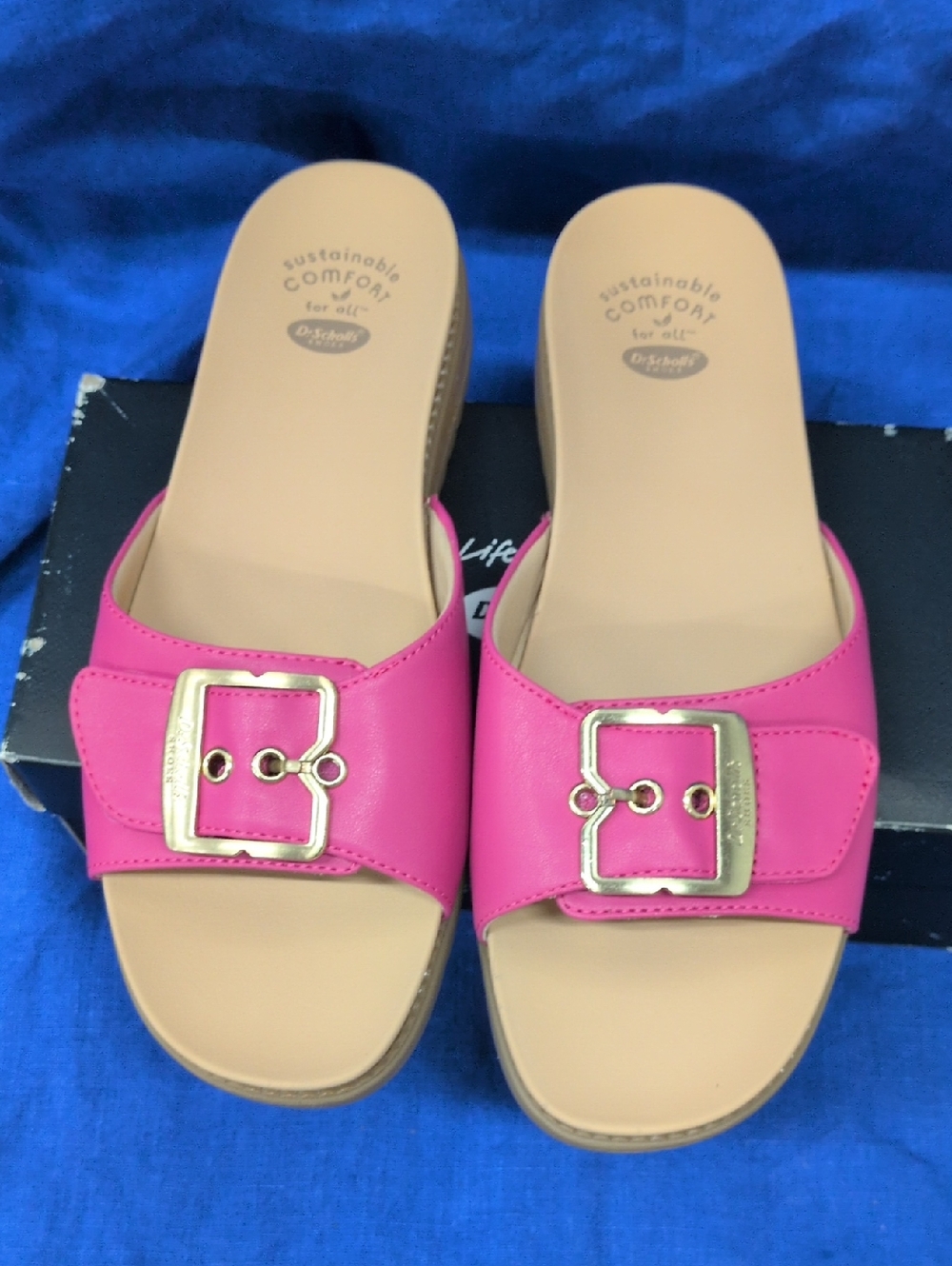 Pink Slide Sandals with Gold Buckle - Dr. Scholl's